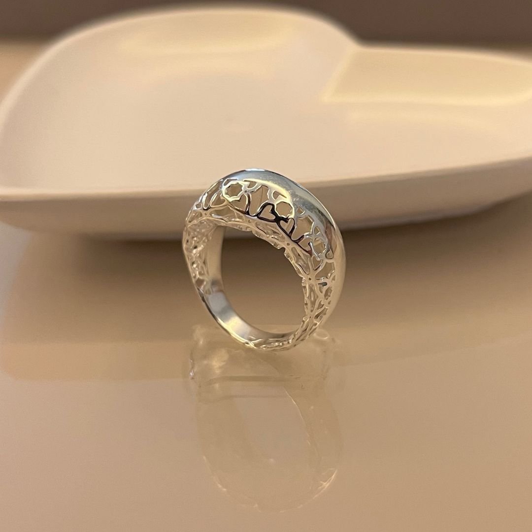 Anel Largo 10mm Metade Liso Metade Vazado Prata 925 - Revenda e Lucro