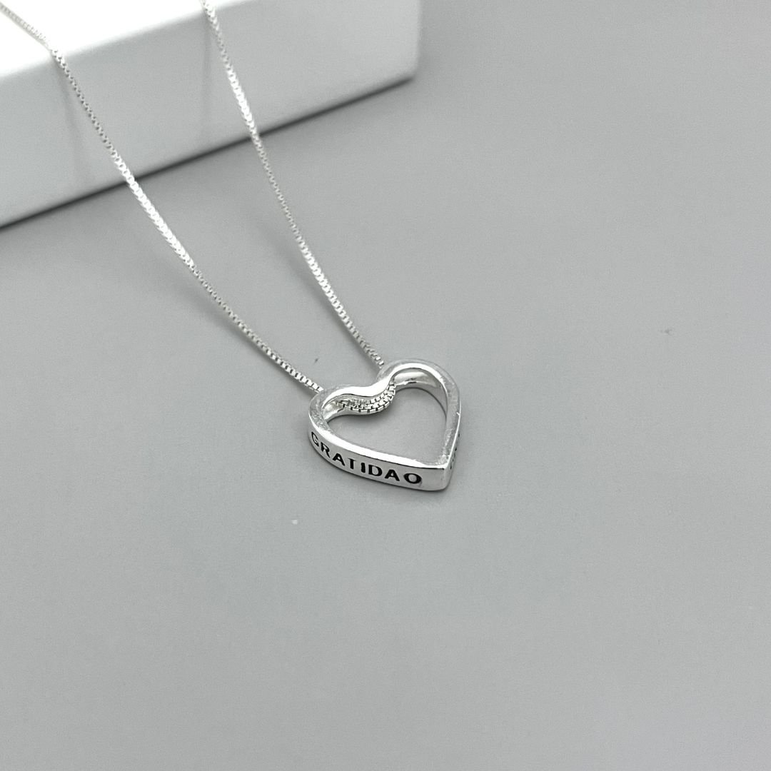 Colar Coração Vazado Tiffany - Gratidão 14mm com Veneziana V12 45cm