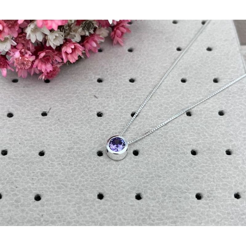 Colar Ponto de Luz Zirconia 6mm Cravação Inglesa V12-45cm