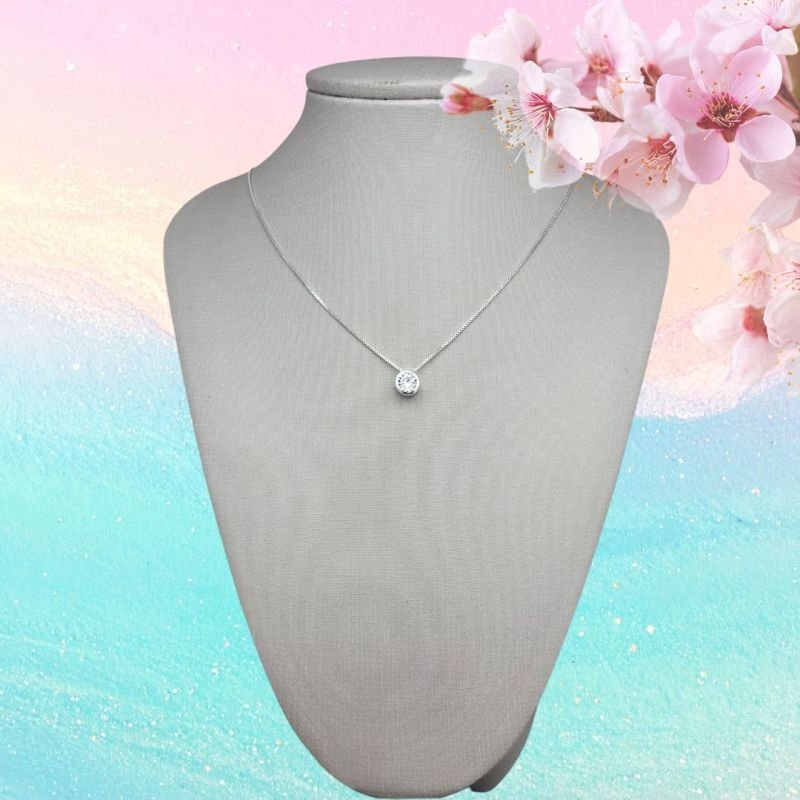 Colar Ponto de Luz Zirconia 6mm Cravação Inglesa V12-45cm