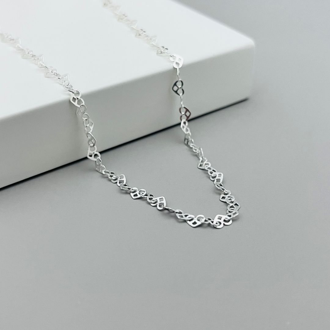 Corrente Coração Trabalhado 40cm e 45cm Prata 925 no Atacado