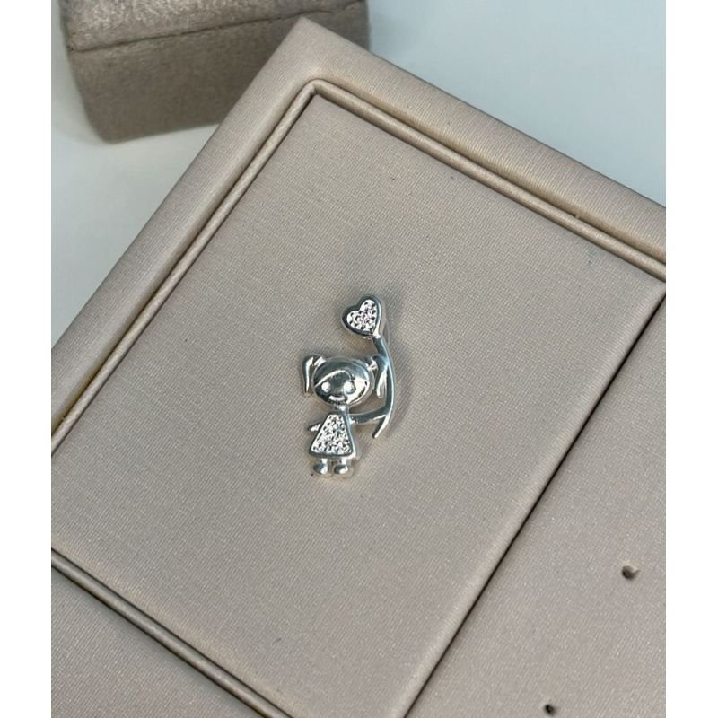 Pingente Menina com Balão 21mm Micro Zircônia Prata 925 - Revenda Lucrativa