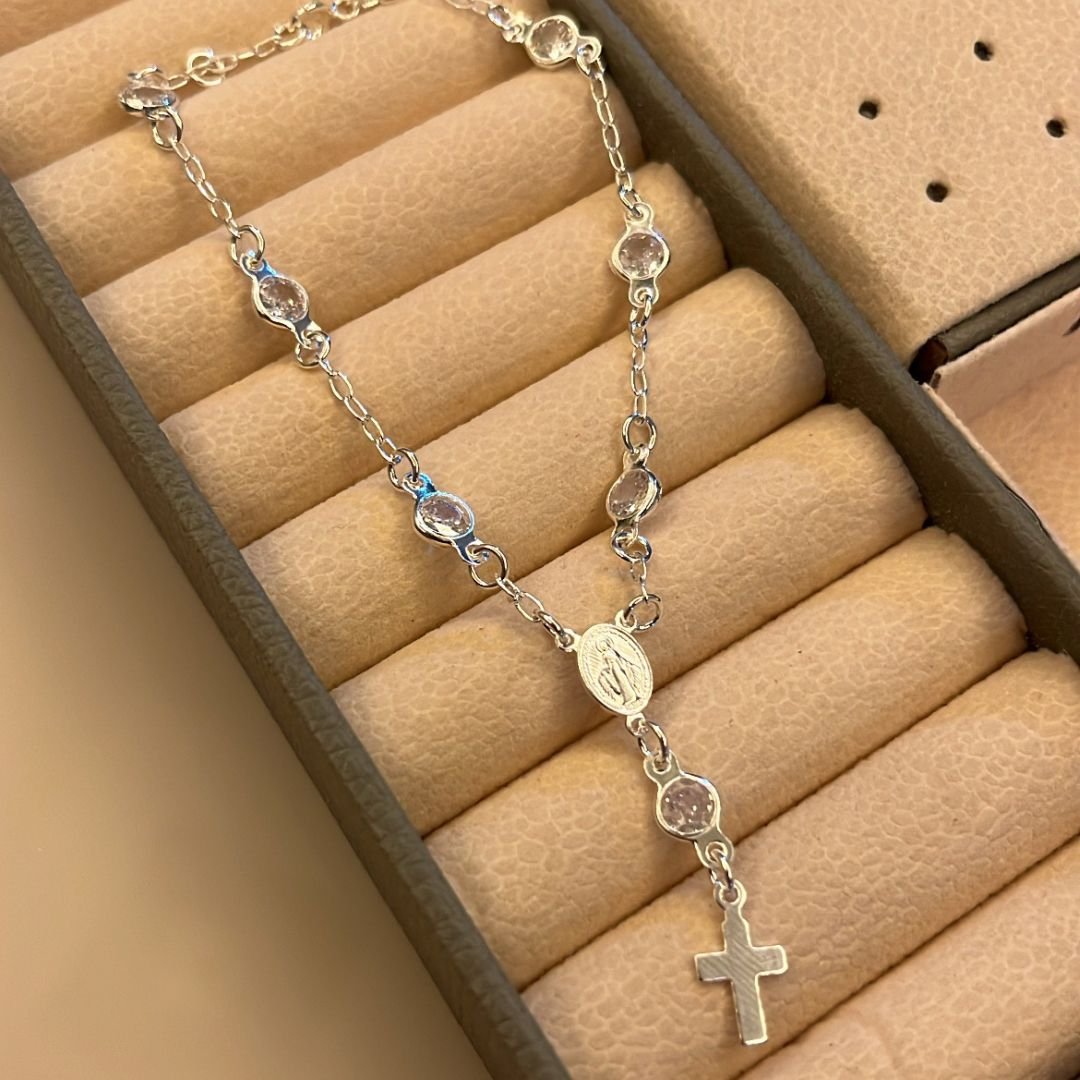 Pulseira Terço com Zirconia 5mm - 21cm