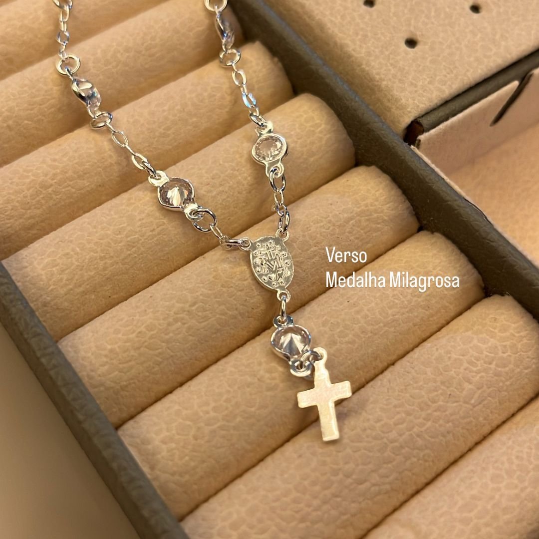 Pulseira Terço com Zirconia 5mm - 21cm