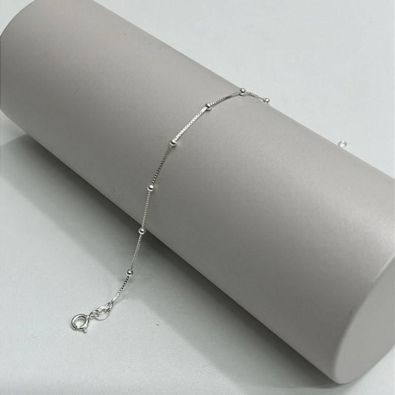 Pulseira Veneziana V12 com Bola 2mm 19cm - Prata 925
